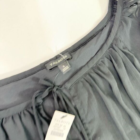 Talbots Top Womens Large Black Solid Long-Sleeve Boat Neck Drawstring Blouse NWT - Picture 3 of 10
